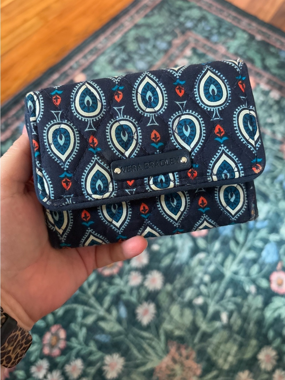 Vera Bradley Navy Quilted Floral Print Wallet with Teardrop Motif